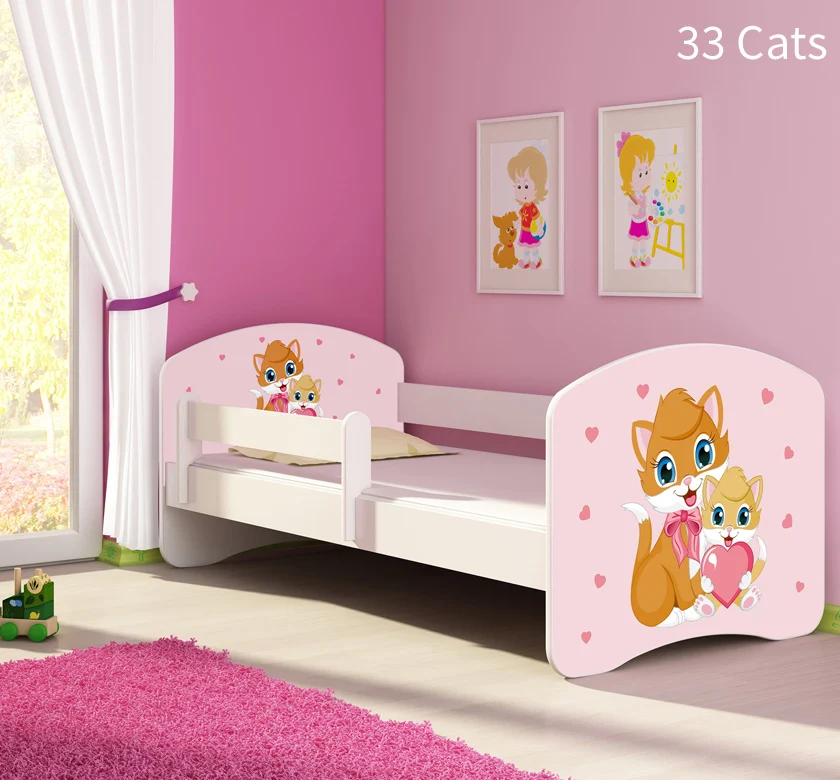 Dječji krevet ACMA s motivom, bočna bijela 160x80 cm 33 Cats