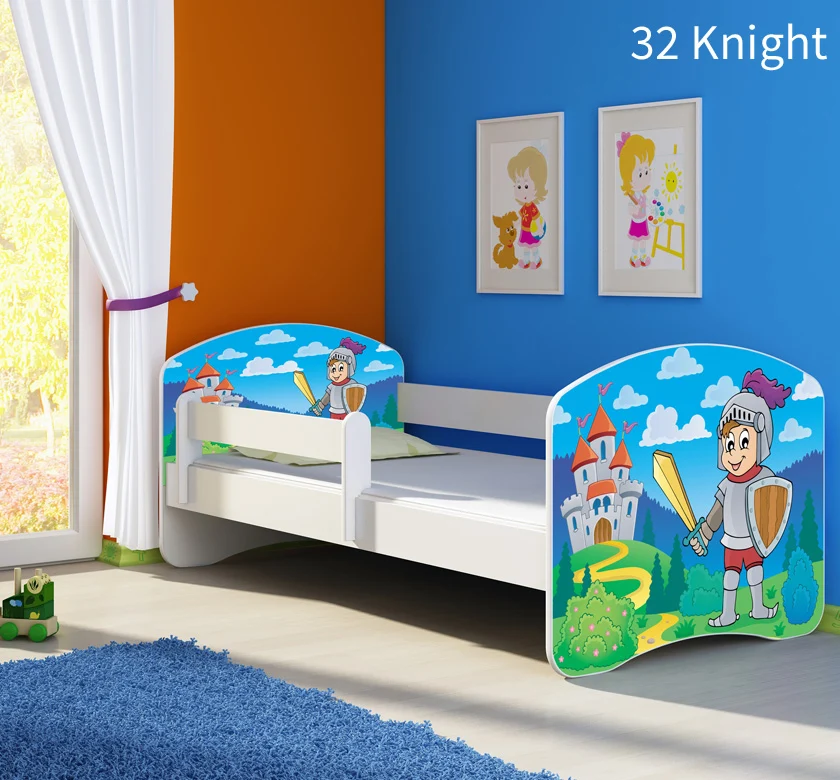 Dječji krevet ACMA s motivom, bočna bijela 160x80 cm 32 Knight