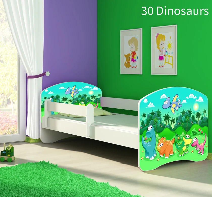 Dječji krevet ACMA s motivom, bočna bijela 160x80 cm 30 Dinosaurs