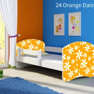 Dječji krevet ACMA s motivom, bočna bijela 160x80 cm 24 Orange Daisy