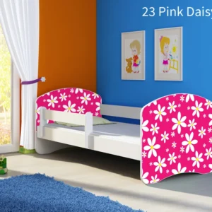Dječji krevet ACMA s motivom, bočna bijela 160x80 cm 23 Pink Daisy