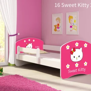 Dječji krevet ACMA s motivom, bočna bijela 160x80 cm 16 Sweet Kitty 2