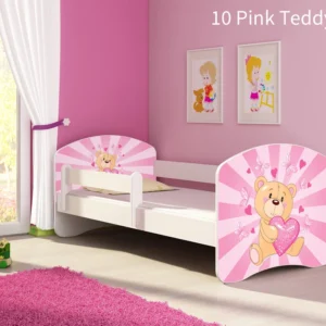 Dječji krevet ACMA s motivom, bočna bijela 160x80 cm 10 Pink Teddy Bear