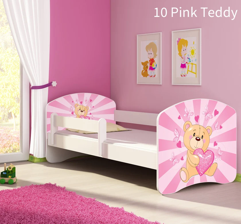 Dječji krevet ACMA s motivom, bočna bijela 160x80 cm 10 Pink Teddy Bear