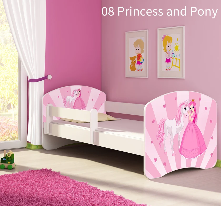 Dječji krevet ACMA s motivom, bočna bijela 160x80 cm 08 Princess Pony