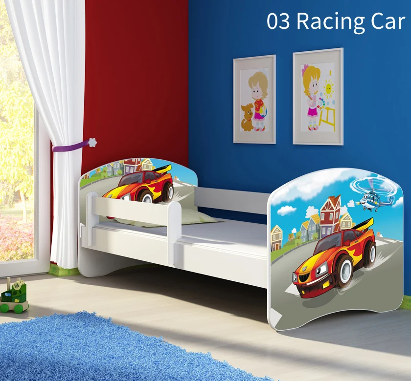 Dječji krevet ACMA s motivom, bočna bijela 160x80 cm 03 Racing Car