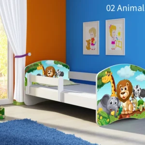 Dječji krevet ACMA s motivom, bočna bijela 160x80 cm 02 Animals