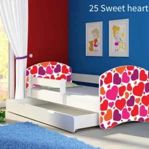 Dječji krevet ACMA s motivom, bočna bijela + ladica 140x70 cm 25 Sweet hearts