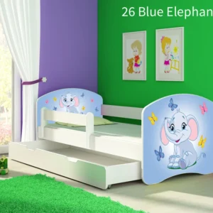 Dječji krevet ACMA s motivom, bočna bijela + ladica 140x70 cm 26 Blue Elephant