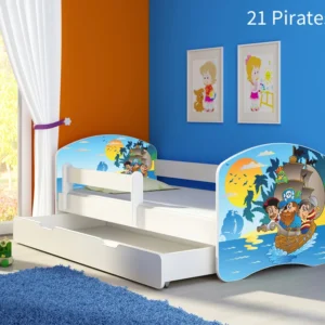 Dječji krevet ACMA s motivom, bočna bijela + ladica 140x70 cm 21 Pirates
