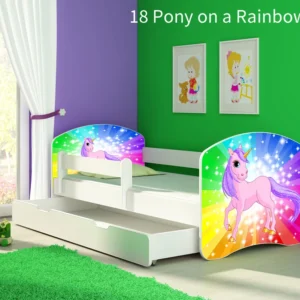 Dječji krevet ACMA s motivom, bočna bijela + ladica 140x70 cm 18 Pony on rainbow