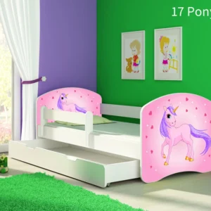 Dječji krevet ACMA s motivom, bočna bijela + ladica 140x70 cm 17 Pony