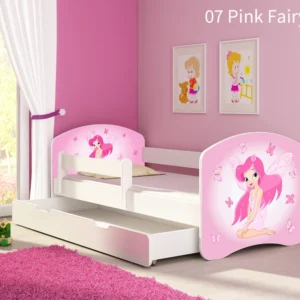 Dječji krevet ACMA s motivom, bočna bijela + ladica 140x70 cm 07 Pink Fairy