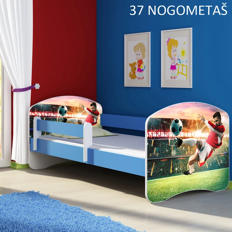 Dječji krevet ACMA s motivom, bočna plava 140x70 cm 37 Nogometaš
