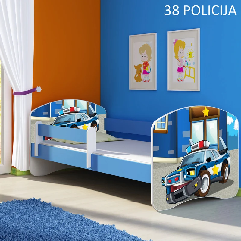 Dječji krevet ACMA s motivom, bočna plava 140x70 cm 38 Policija