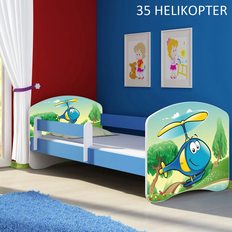 Dječji krevet ACMA s motivom, bočna plava 140x70 cm 35 Helikopter