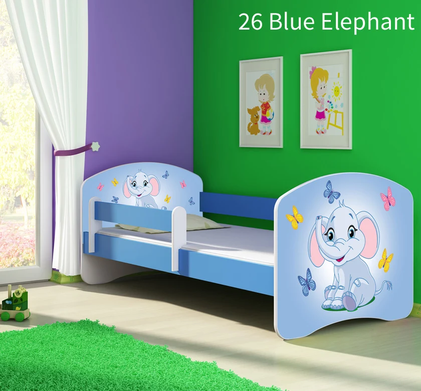 Dječji krevet ACMA s motivom, bočna plava 140x70 cm 26 Blue Elephant