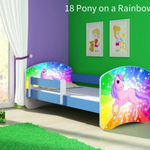 Dječji krevet ACMA s motivom, bočna plava 140x70 cm 18 Pony on rainbow