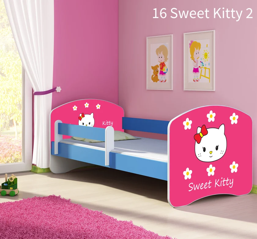 Dječji krevet ACMA s motivom, bočna plava 140x70 cm 16 Sweet Kitty 2