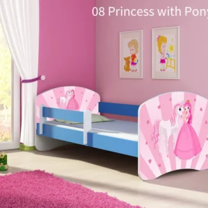 Dječji krevet ACMA s motivom, bočna plava 140x70 cm 08 Princess Pony