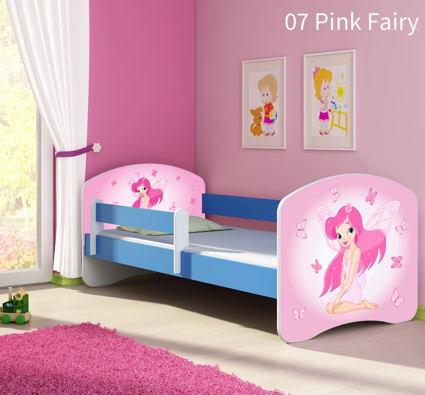 Dječji krevet ACMA s motivom, bočna plava 140x70 cm 07 Pink Fairy