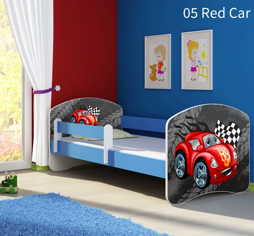 Dječji krevet ACMA s motivom, bočna plava 140x70 cm 05 Red Car