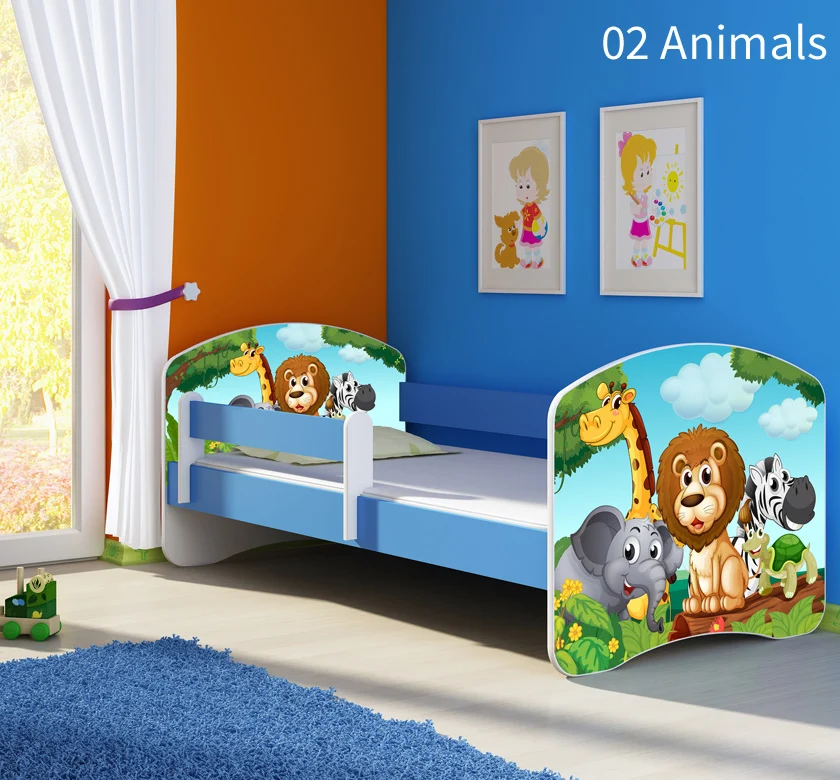 Dječji krevet ACMA s motivom, bočna plava 140x70 cm 02 Animals