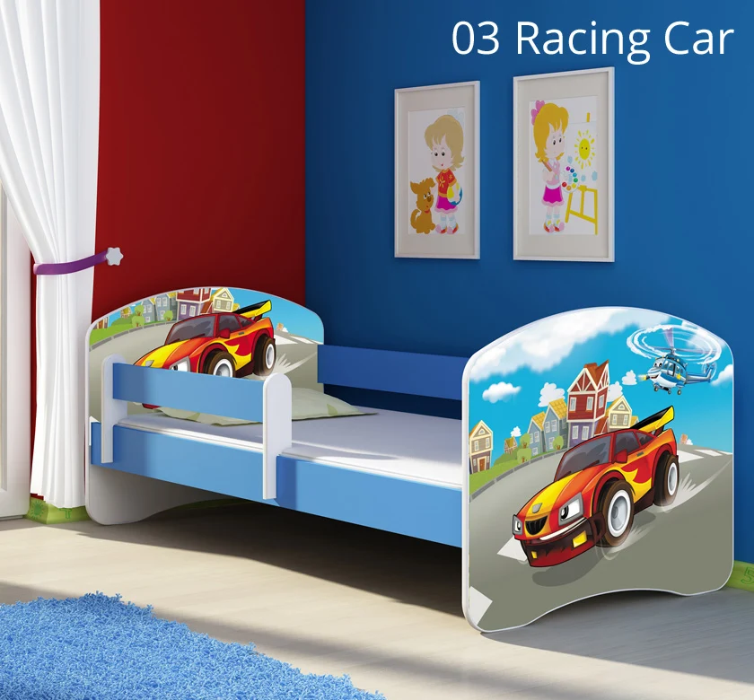 Dječji krevet ACMA s motivom, bočna plava 140x70 cm 03 Racing Car