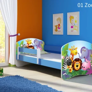Dječji krevet ACMA s motivom, bočna plava 140x70 cm 01 Zoo