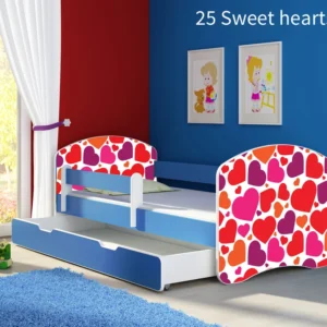 Dječji krevet ACMA s motivom, bočna plava + ladica 180x80 cm 25 Sweet hearts