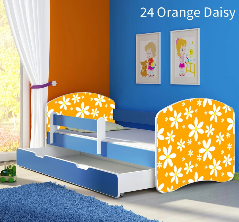 Dječji krevet ACMA s motivom, bočna plava + ladica 180x80 cm 24 Orange Daisy