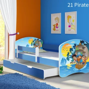 Dječji krevet ACMA s motivom, bočna plava + ladica 180x80 cm 21 Pirates