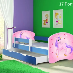 Dječji krevet ACMA s motivom, bočna plava + ladica 180x80 cm 17 Pony