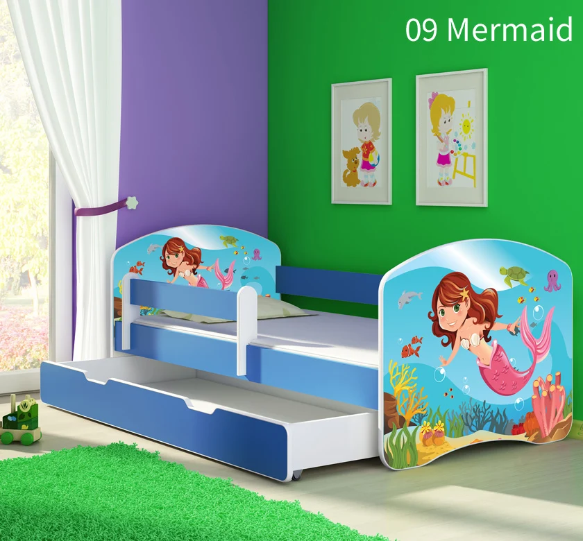 Dječji krevet ACMA s motivom, bočna plava + ladica 180x80 cm 09 Mermaid
