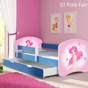 Dječji krevet ACMA s motivom, bočna plava + ladica 180x80 cm 07 Pink Fairy