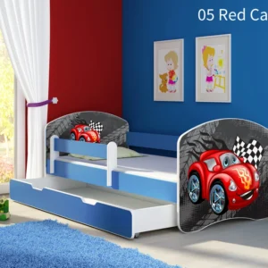 Dječji krevet ACMA s motivom, bočna plava + ladica 180x80 cm 05 Red Car