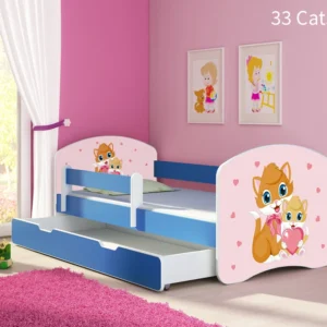 Dječji krevet ACMA s motivom, bočna plava + ladica 160x80 cm 33 Cats