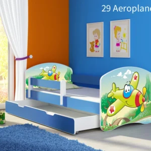 Dječji krevet ACMA s motivom, bočna plava + ladica 160x80 cm 29 Aeroplane