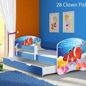 Dječji krevet ACMA s motivom, bočna plava + ladica 160x80 cm 28 Clown Fish