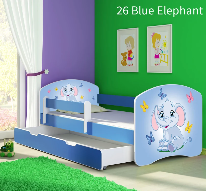 Dječji krevet ACMA s motivom, bočna plava + ladica 160x80 cm 26 Blue Elephant