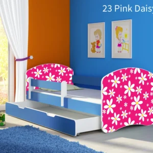Dječji krevet ACMA s motivom, bočna plava + ladica 160x80 cm 23 Pink Daisy