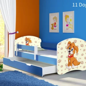 Dječji krevet ACMA s motivom, bočna plava + ladica 160x80 cm 11 Dog