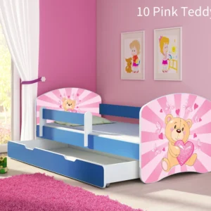 Dječji krevet ACMA s motivom, bočna plava + ladica 160x80 cm 10 Pink Teddy Bear