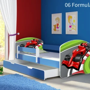 Dječji krevet ACMA s motivom, bočna plava + ladica 160x80 cm 06 Formula 1