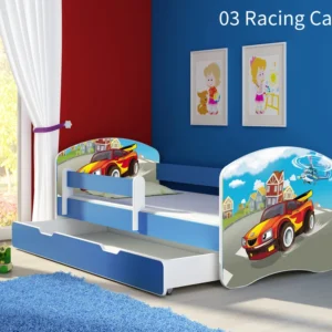 Dječji krevet ACMA s motivom, bočna plava + ladica 160x80 cm 03 Racing Car