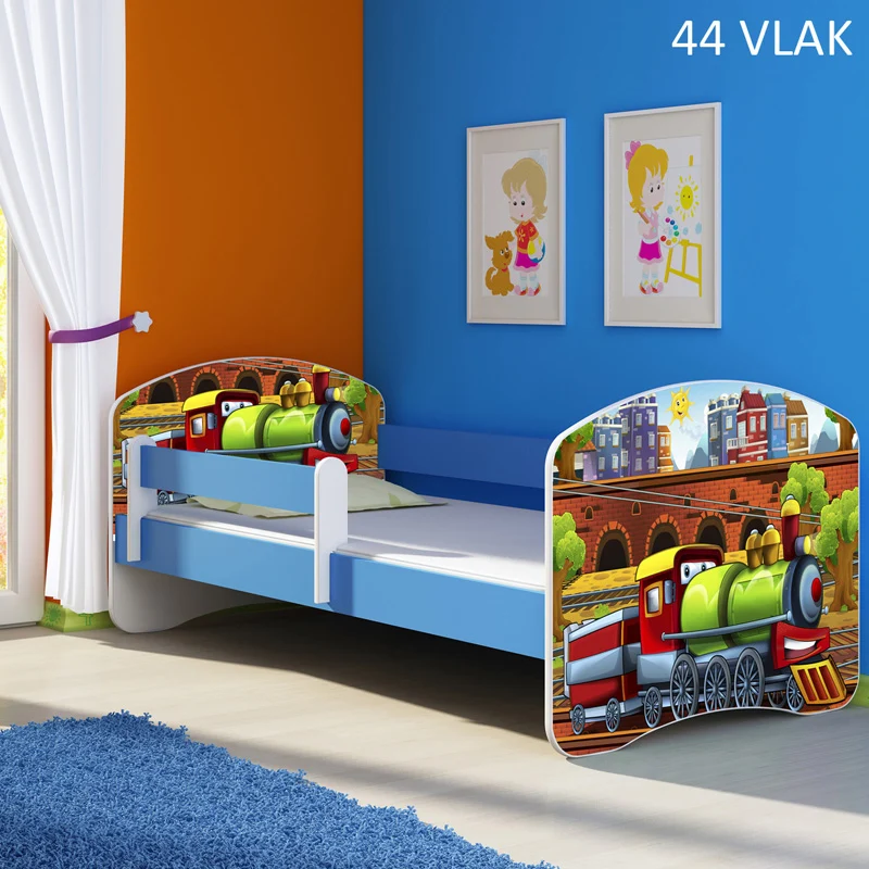 Dječji krevet ACMA s motivom, bočna plava 180x80 cm 44 Vlak