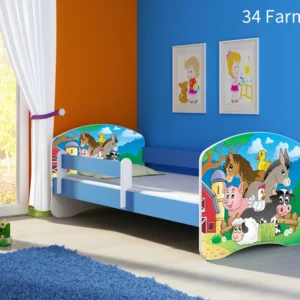 Dječji krevet ACMA s motivom, bočna plava 180x80 cm 34 Farm