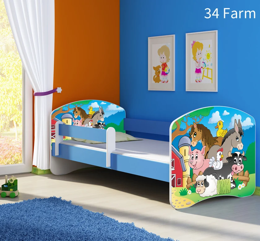 Dječji krevet ACMA s motivom, bočna plava 180x80 cm 34 Farm