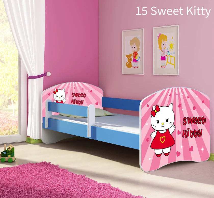 Dječji krevet ACMA s motivom, bočna plava 180x80 cm 15 Sweet Kitty