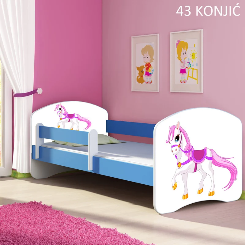 Dječji krevet ACMA s motivom, bočna plava 160x80 cm 43 Konjić